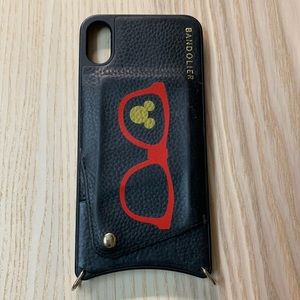 Used Bandolier iPhone XS Max phone wallet hanging case with cute vinyl glasses